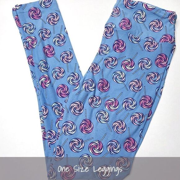 LuLaRoe OS Leggings Lollipops Blue Pink NEW - Picture 1 of 1
